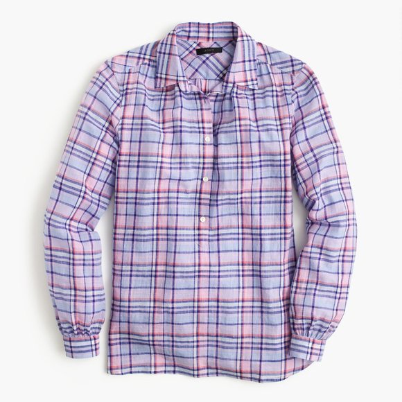 J. Crew Purple & Blue Plaid Pullover Top - Picture 2 of 10